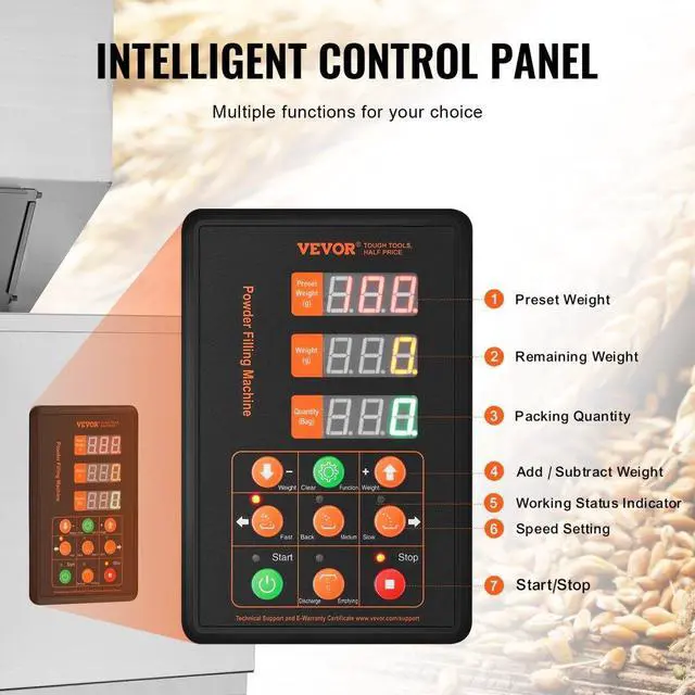 Alt view image 4 of 7 - VEVOR Particle Filling Machine, 0.022-2.2 lbs/10-1000g, Automatic Filler Machine with Foot Pedal, Stainless Steel Weighing Filling Machine, Weigh Filler for Beans Seeds Grains Tea Granular Packing