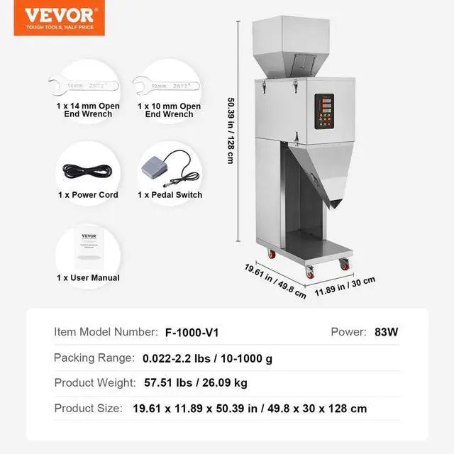 Alt view image 7 of 7 - VEVOR Particle Filling Machine, 0.022-2.2 lbs/10-1000g, Automatic Filler Machine with Foot Pedal, Stainless Steel Weighing Filling Machine, Weigh Filler for Beans Seeds Grains Tea Granular Packing