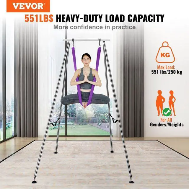 Alt view image 2 of 7 - VEVOR Aerial Yoga Frame & Yoga Hammock, 9.67 ft Height Professional Yoga Swing Stand Comes with 13.1 Yards Aerial Hammock, Max 551.15 lbs Load Capacity Yoga Rig for Indoor Outdoor Aerial Yoga, Purple