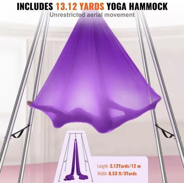Alt view image 4 of 7 - VEVOR Aerial Yoga Frame & Yoga Hammock, 9.67 ft Height Professional Yoga Swing Stand Comes with 13.1 Yards Aerial Hammock, Max 551.15 lbs Load Capacity Yoga Rig for Indoor Outdoor Aerial Yoga, Purple