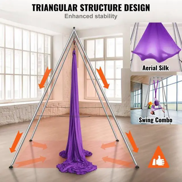 Alt view image 5 of 7 - VEVOR Aerial Yoga Frame & Yoga Hammock, 9.67 ft Height Professional Yoga Swing Stand Comes with 13.1 Yards Aerial Hammock, Max 551.15 lbs Load Capacity Yoga Rig for Indoor Outdoor Aerial Yoga, Purple