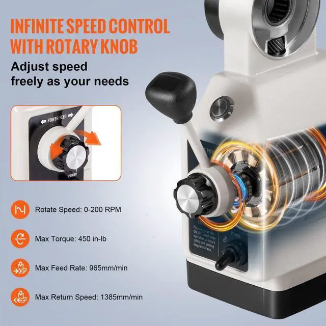 Alt view image 3 of 7 - VEVOR Z-Axis Power Feed for Milling Machine, 450 in-lb Torque, 0-200RPM Adjustable Rotate Speed 120V Power Table Feed Mill Feeder, for Bridgeport Some Knee Type Mills with a 5/8" End Shaft Diameter