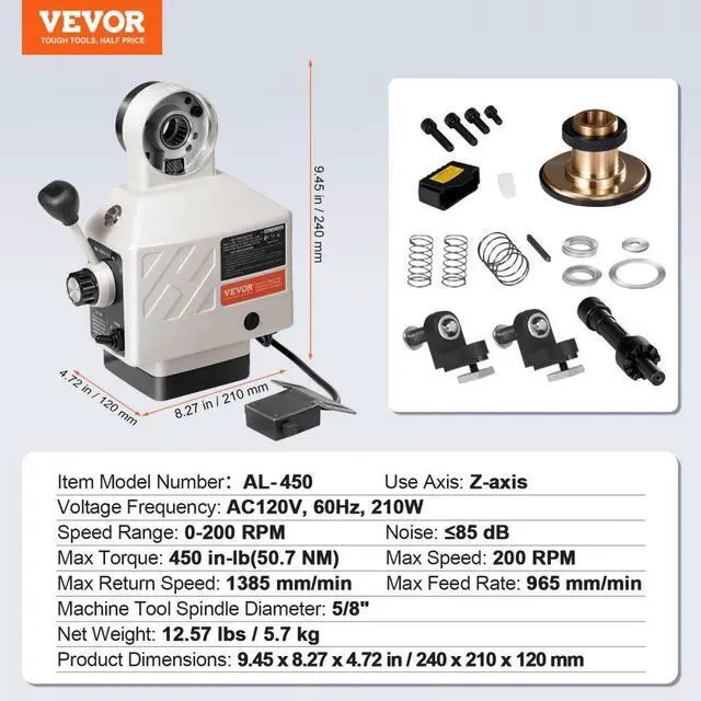 Alt view image 7 of 7 - VEVOR Z-Axis Power Feed for Milling Machine, 450 in-lb Torque, 0-200RPM Adjustable Rotate Speed 120V Power Table Feed Mill Feeder, for Bridgeport Some Knee Type Mills with a 5/8" End Shaft Diameter
