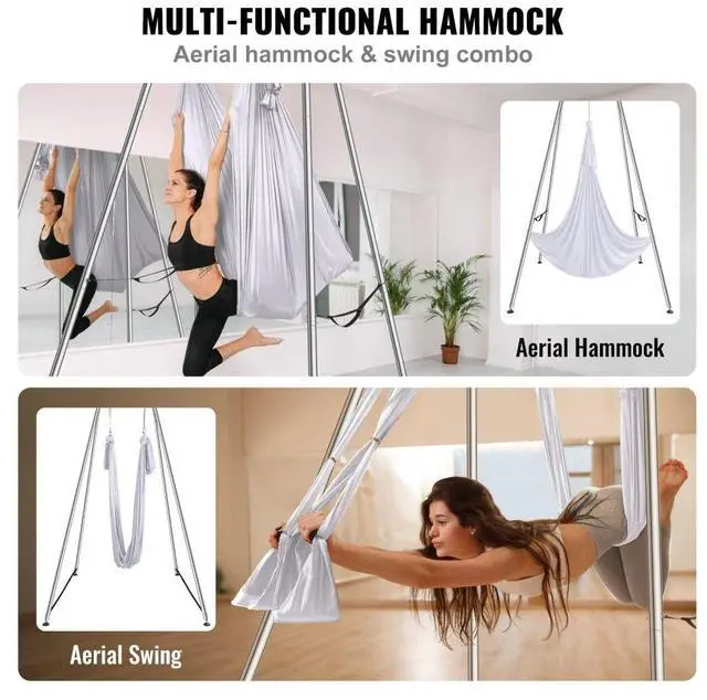 Alt view image 6 of 7 - VEVOR Aerial Yoga Frame & Yoga Hammock, 9.67 ft Height Professional Yoga Swing Stand Comes with 6.6 Yards Aerial Hammock, Max 551.15 lbs Load Capacity Yoga Rig for Indoor Outdoor Aerial Yoga, White