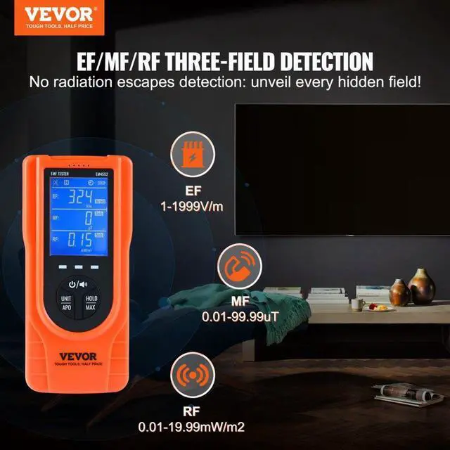 Alt view image 2 of 14 - VEVOR 3-in-1 EMF Meter, 5Hz - 3.5GHz, Handheld Rechargeable Electromagnetic Field Radiation Detector, Digital LCD EMF Tester for EF MF RF Home Inspections Outdoor Ghost Hunting Paranormal Equipment