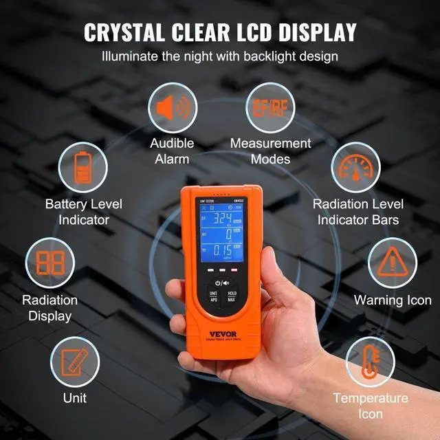 Alt view image 5 of 14 - VEVOR 3-in-1 EMF Meter, 5Hz - 3.5GHz, Handheld Rechargeable Electromagnetic Field Radiation Detector, Digital LCD EMF Tester for EF MF RF Home Inspections Outdoor Ghost Hunting Paranormal Equipment