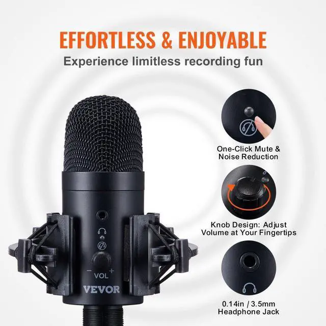Alt view image 3 of 7 - VEVOR USB Microphone, 192kHz/24-bit, Professional Condenser Microphone Kit, with Boom Arm Stand Pop Filter Shock Mount Mute Button Headphones Jack, for Podcast Recording Video Gaming Singing Streaming