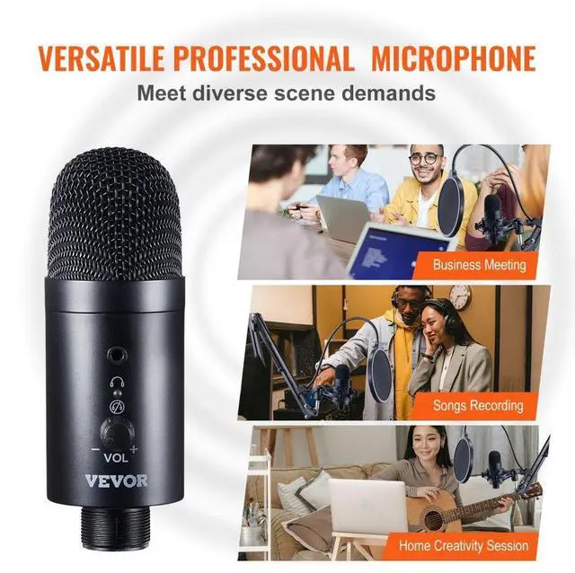 Alt view image 6 of 7 - VEVOR USB Microphone, 192kHz/24-bit, Professional Condenser Microphone Kit, with Boom Arm Stand Pop Filter Shock Mount Mute Button Headphones Jack, for Podcast Recording Video Gaming Singing Streaming