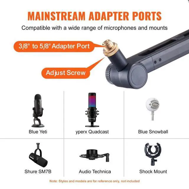 Alt view image 5 of 7 - VEVOR Microphone Boom Arm with Desk Mount, 360° Rotatable, Adjustable Mic Stand with 3/8" to 5/8" Adapter Port Headset Hook, for Blue Yeti Hyperx Quadcast Blue Snowball Shure SM7B Audio Technica
