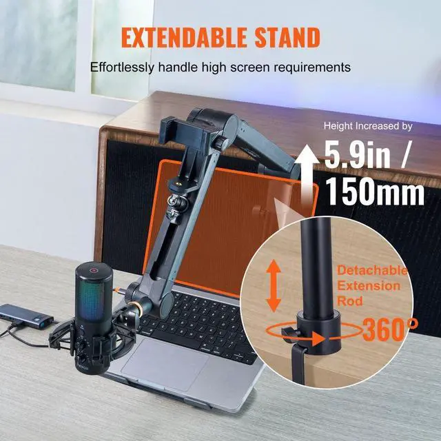 Alt view image 3 of 7 - VEVOR Microphone Boom Arm with Desk Mount, 360° Rotatable, Adjustable Mic Stand with 3/8" to 5/8" Adapter Port Headset Hook, for Blue Yeti Hyperx Quadcast Blue Snowball Shure SM7B Audio Technica