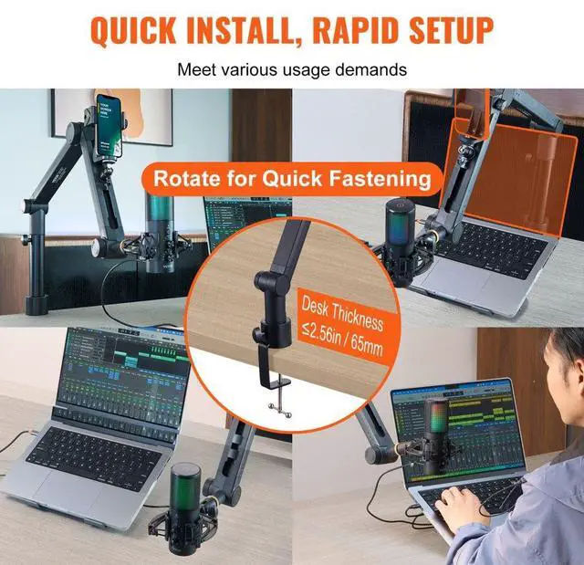 Alt view image 6 of 7 - VEVOR Microphone Boom Arm with Desk Mount, 360° Rotatable, Adjustable Mic Stand with 3/8" to 5/8" Adapter Port Headset Hook, for Blue Yeti Hyperx Quadcast Blue Snowball Shure SM7B Audio Technica