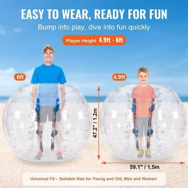 Alt view image 3 of 7 - VEVOR Inflatable Bumper Ball 1-Pack, 5FT/1.5M Body Sumo Zorb Balls for Teen & Adult, 0.8mm Thick PVC Human Hamster Bubble Balls for Outdoor Team Gaming Play, Bumper Bopper Toys for Garden, Yard, Park
