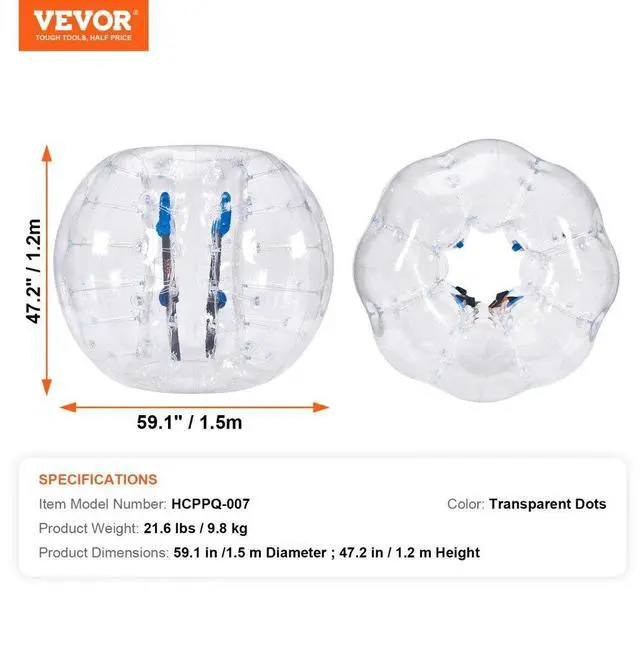 Alt view image 7 of 7 - VEVOR Inflatable Bumper Ball 1-Pack, 5FT/1.5M Body Sumo Zorb Balls for Teen & Adult, 0.8mm Thick PVC Human Hamster Bubble Balls for Outdoor Team Gaming Play, Bumper Bopper Toys for Garden, Yard, Park