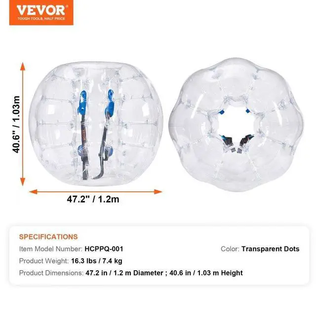 Alt view image 7 of 14 - VEVOR Inflatable Bumper Ball 1-Pack, 4FT/1.2M Body Sumo Zorb Balls for Teen, 0.8mm Thick PVC Human Hamster Bubble Balls for Outdoor Team Gaming Play, Bumper Bopper Toys for Garden, Yard, Park