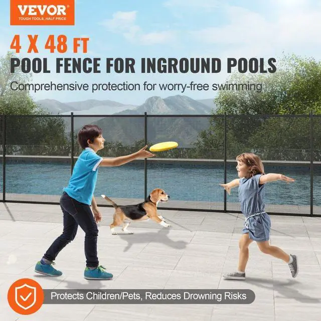 Alt view image 2 of 14 - VEVOR Pool Fence, 4 x 48 FT Pool Fences for Inground Pools, Removable Child Safety Pool Fencing, Easy DIY Installation Swimming Pool Fence, 340gms Teslin PVC Pool Fence Mesh Protects Kids and Pets