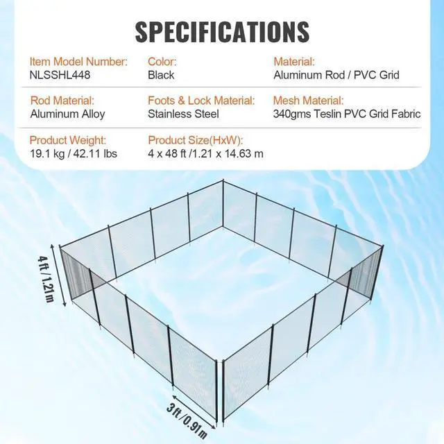 Alt view image 7 of 14 - VEVOR Pool Fence, 4 x 48 FT Pool Fences for Inground Pools, Removable Child Safety Pool Fencing, Easy DIY Installation Swimming Pool Fence, 340gms Teslin PVC Pool Fence Mesh Protects Kids and Pets