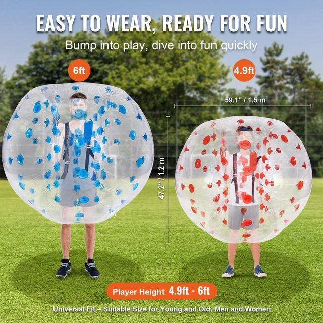 Alt view image 3 of 7 - VEVOR Inflatable Bumper Balls 2-Pack, 5FT/1.5M Body Sumo Zorb Balls for Teen & Adult, 0.8mm Thick PVC Human Hamster Bubble Balls for Outdoor Team Gaming Play, Bumper Bopper Toys for Garden, Yard, Park