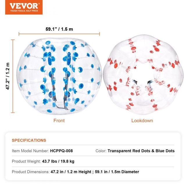 Alt view image 7 of 7 - VEVOR Inflatable Bumper Balls 2-Pack, 5FT/1.5M Body Sumo Zorb Balls for Teen & Adult, 0.8mm Thick PVC Human Hamster Bubble Balls for Outdoor Team Gaming Play, Bumper Bopper Toys for Garden, Yard, Park