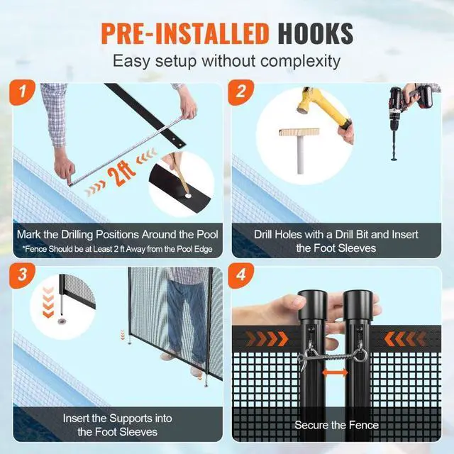 Alt view image 5 of 14 - VEVOR Pool Fence, 4 x 72 FT Pool Fences for Inground Pools, Removable Child Safety Pool Fencing, Easy DIY Installation Swimming Pool Fence, 340gms Teslin PVC Pool Fence Mesh Protects Kids and Pets