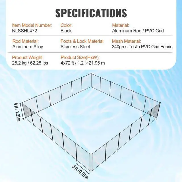 Alt view image 7 of 14 - VEVOR Pool Fence, 4 x 72 FT Pool Fences for Inground Pools, Removable Child Safety Pool Fencing, Easy DIY Installation Swimming Pool Fence, 340gms Teslin PVC Pool Fence Mesh Protects Kids and Pets