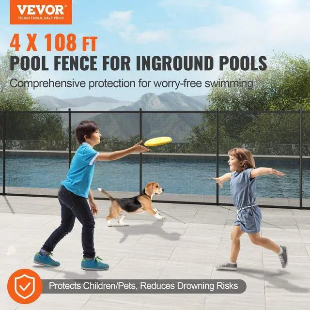Alt view image 2 of 7 - VEVOR Pool Fence, 4 x 108 FT Pool Fences for Inground Pools, Removable Child Safety Pool Fencing, Easy DIY Installation Swimming Pool Fence, 340gms Teslin PVC Pool Fence Mesh Protects Kids and Pets
