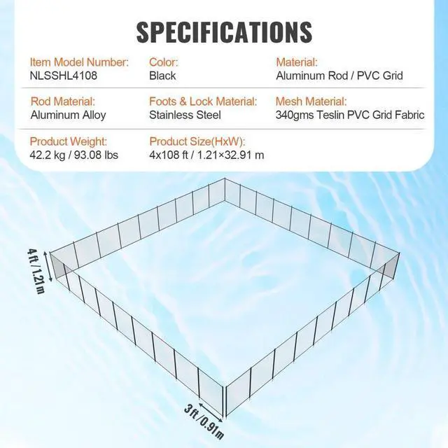 Alt view image 7 of 7 - VEVOR Pool Fence, 4 x 108 FT Pool Fences for Inground Pools, Removable Child Safety Pool Fencing, Easy DIY Installation Swimming Pool Fence, 340gms Teslin PVC Pool Fence Mesh Protects Kids and Pets