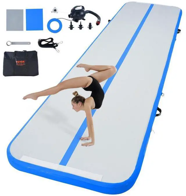 Main image of VEVOR Gymnastics Air Mat, 4 inch Thickness Inflatable Gymnastics Tumbling Mat, Tumble Track with Electric Pump, Training Mats for Home Use/Gym/Yoga/Cheerleading/Beach/Park/Water, 13 ft, Blue