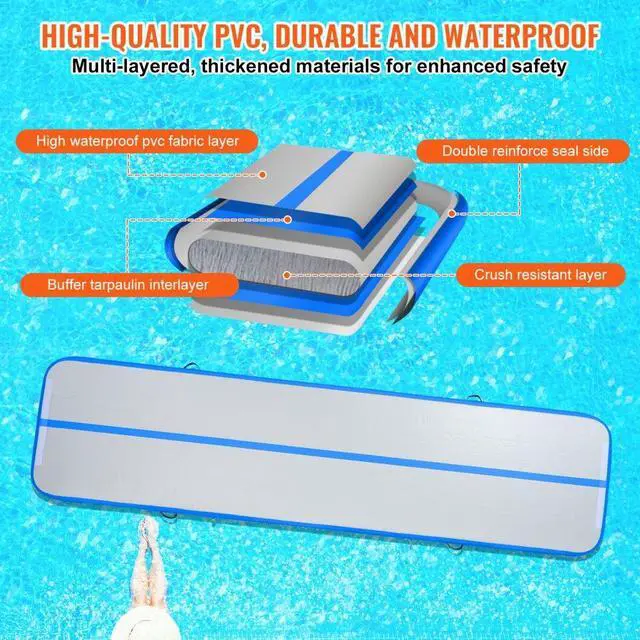 Alt view image 3 of 7 - VEVOR Gymnastics Air Mat, 4 inch Thickness Inflatable Gymnastics Tumbling Mat, Tumble Track with Electric Pump, Training Mats for Home Use/Gym/Yoga/Cheerleading/Beach/Park/Water, 13 ft, Blue