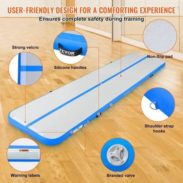 Alt view image 5 of 7 - VEVOR Gymnastics Air Mat, 4 inch Thickness Inflatable Gymnastics Tumbling Mat, Tumble Track with Electric Pump, Training Mats for Home Use/Gym/Yoga/Cheerleading/Beach/Park/Water, 13 ft, Blue