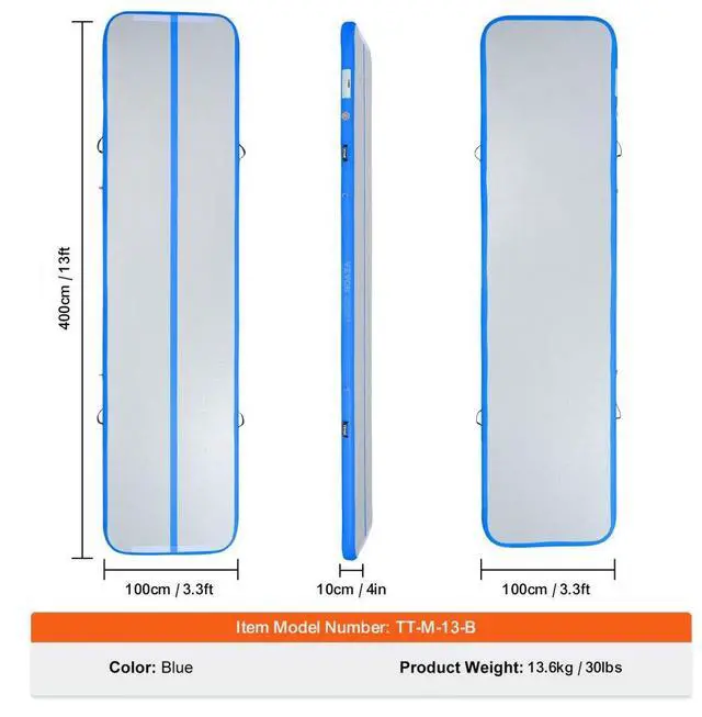 Alt view image 7 of 7 - VEVOR Gymnastics Air Mat, 4 inch Thickness Inflatable Gymnastics Tumbling Mat, Tumble Track with Electric Pump, Training Mats for Home Use/Gym/Yoga/Cheerleading/Beach/Park/Water, 13 ft, Blue