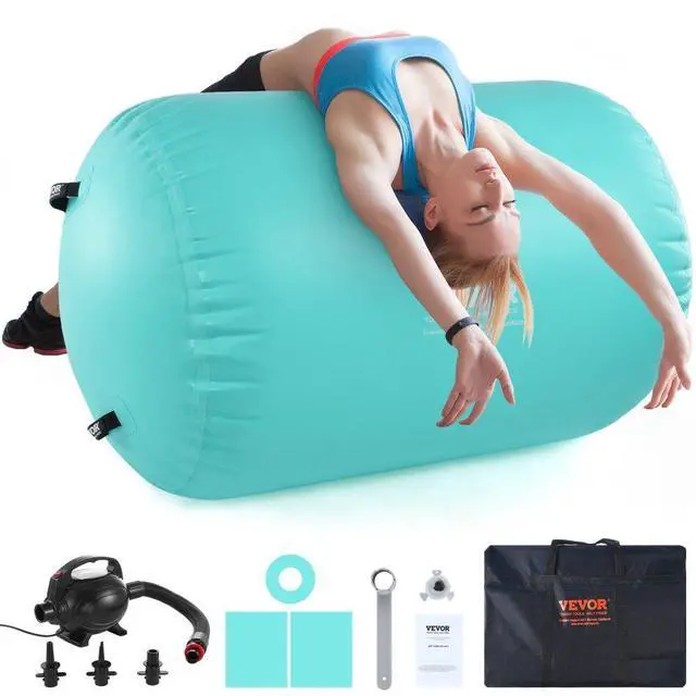 Main image of VEVOR Air Mat Tumble Track Air Spot, Round Inflatable Air Roller, Air Barrel Gymnastic Equipment with Electric Pump, Tumbling Backbend Trainer for Home Use/Gym/Yoga/Cheerleading/Park/Water, Mint Green