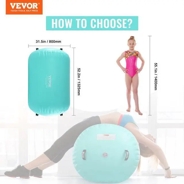 Alt view image 2 of 7 - VEVOR Air Mat Tumble Track Air Spot, Round Inflatable Air Roller, Air Barrel Gymnastic Equipment with Electric Pump, Tumbling Backbend Trainer for Home Use/Gym/Yoga/Cheerleading/Park/Water, Mint Green