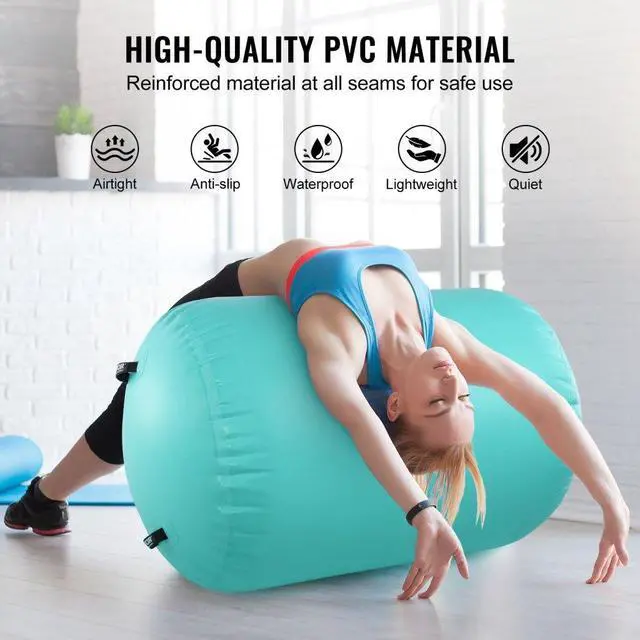 Alt view image 3 of 7 - VEVOR Air Mat Tumble Track Air Spot, Round Inflatable Air Roller, Air Barrel Gymnastic Equipment with Electric Pump, Tumbling Backbend Trainer for Home Use/Gym/Yoga/Cheerleading/Park/Water, Mint Green