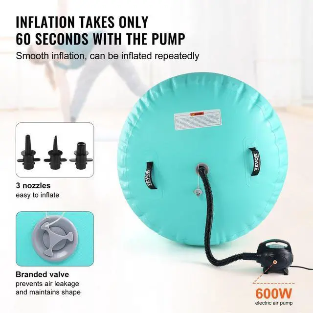 Alt view image 4 of 7 - VEVOR Air Mat Tumble Track Air Spot, Round Inflatable Air Roller, Air Barrel Gymnastic Equipment with Electric Pump, Tumbling Backbend Trainer for Home Use/Gym/Yoga/Cheerleading/Park/Water, Mint Green