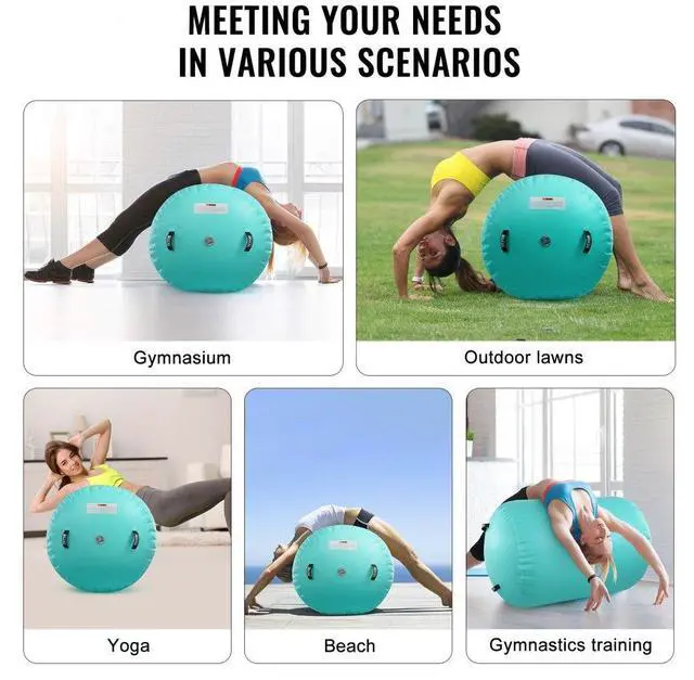 Alt view image 6 of 7 - VEVOR Air Mat Tumble Track Air Spot, Round Inflatable Air Roller, Air Barrel Gymnastic Equipment with Electric Pump, Tumbling Backbend Trainer for Home Use/Gym/Yoga/Cheerleading/Park/Water, Mint Green