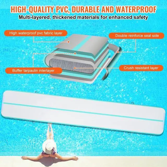 Alt view image 3 of 7 - VEVOR Gymnastics Air Mat, 4 inch Thickness Inflatable Gymnastics Tumbling Mat, Tumble Track with Electric Pump, Training Mats for Home Use/Gym/Yoga/Cheerleading/Beach/Park/Water, 20 ft, Mint Green