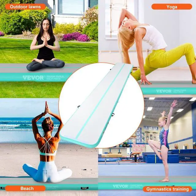 Alt view image 6 of 7 - VEVOR Gymnastics Air Mat, 4 inch Thickness Inflatable Gymnastics Tumbling Mat, Tumble Track with Electric Pump, Training Mats for Home Use/Gym/Yoga/Cheerleading/Beach/Park/Water, 20 ft, Mint Green