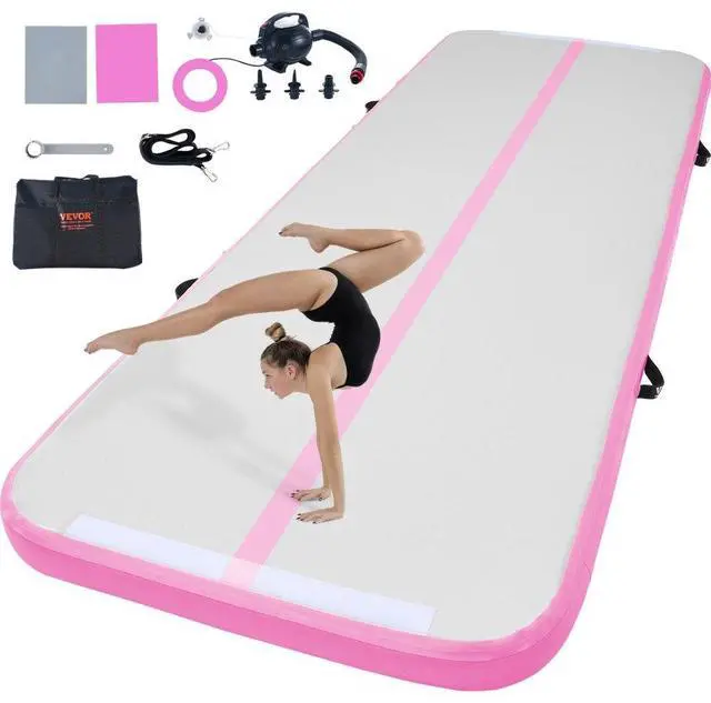 Main image of VEVOR Gymnastics Air Mat, 4 inch Thickness Inflatable Gymnastics Tumbling Mat, Tumble Track with Electric Pump, Training Mats for Home Use/Gym/Yoga/Cheerleading/Beach/Park/Water, 10 ft, Pink