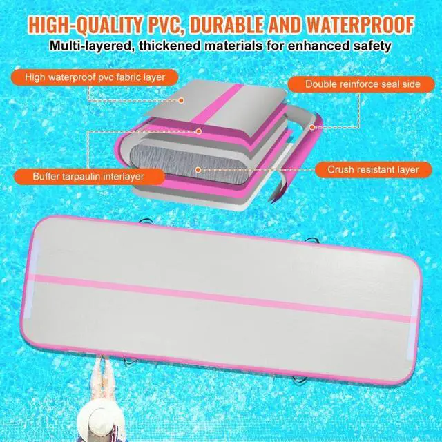 Alt view image 3 of 7 - VEVOR Gymnastics Air Mat, 4 inch Thickness Inflatable Gymnastics Tumbling Mat, Tumble Track with Electric Pump, Training Mats for Home Use/Gym/Yoga/Cheerleading/Beach/Park/Water, 10 ft, Pink