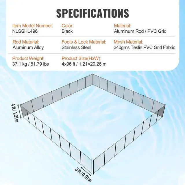 Alt view image 7 of 7 - VEVOR Pool Fence, 4 x 96 FT Pool Fences for Inground Pools, Removable Child Safety Pool Fencing, Easy DIY Installation Swimming Pool Fence, 340gms Teslin PVC Pool Fence Mesh Protects Kids and Pets