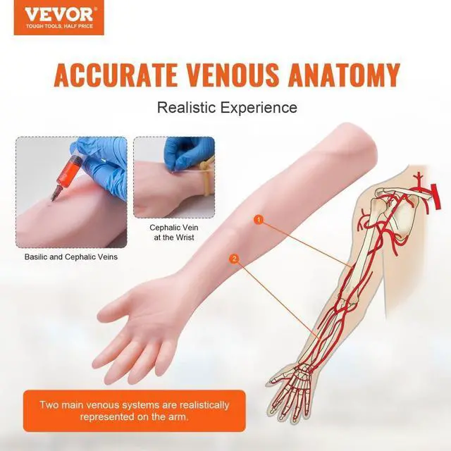 Alt view image 2 of 7 - VEVOR Phlebotomy Practice Kit, IV Venipuncture Intravenous Training Kit, High Simulation IV Practice Arm Kit with Carrying Bag, Practice and Perfect IV Skills, for Students Nurses and Professionals