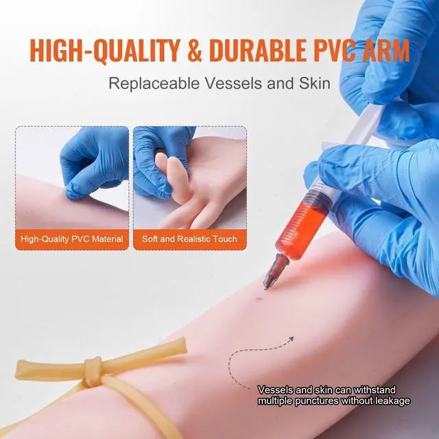 Alt view image 4 of 7 - VEVOR Phlebotomy Practice Kit, IV Venipuncture Intravenous Training Kit, High Simulation IV Practice Arm Kit with Carrying Bag, Practice and Perfect IV Skills, for Students Nurses and Professionals