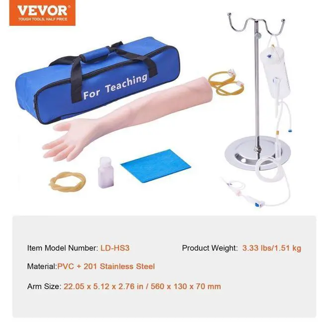 Alt view image 7 of 7 - VEVOR Phlebotomy Practice Kit, IV Venipuncture Intravenous Training Kit, High Simulation IV Practice Arm Kit with Carrying Bag, Practice and Perfect IV Skills, for Students Nurses and Professionals