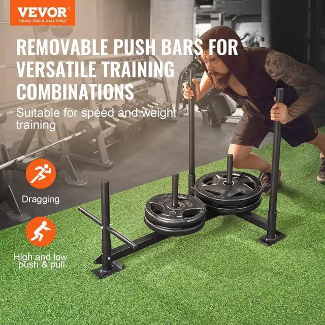 Alt view image 2 of 7 - VEVOR Weight Training Sled, Pull Push Power Sled with Handle, Fitness Strength Resistance Training, Steel Workout Equipment for Athletic Exercise & Speed Improvement, Fit for 2" Weight Plate, Black