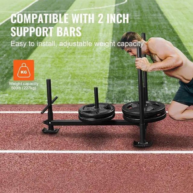 Alt view image 4 of 7 - VEVOR Weight Training Sled, Pull Push Power Sled with Handle, Fitness Strength Resistance Training, Steel Workout Equipment for Athletic Exercise & Speed Improvement, Fit for 2" Weight Plate, Black
