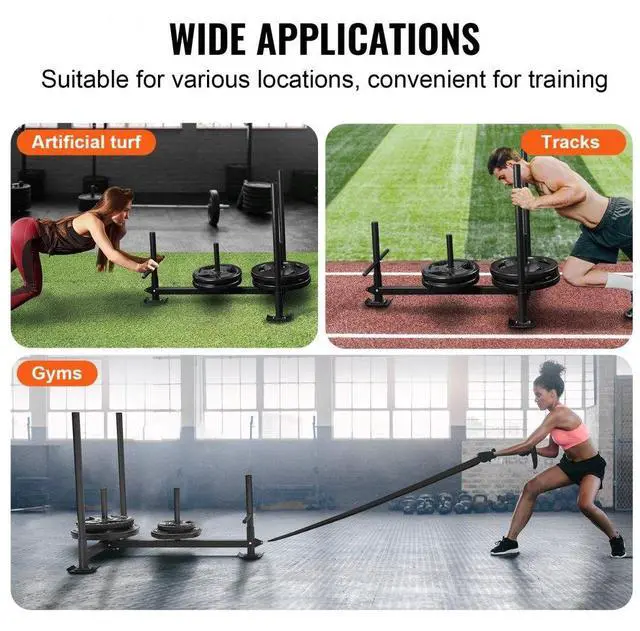 Alt view image 6 of 7 - VEVOR Weight Training Sled, Pull Push Power Sled with Handle, Fitness Strength Resistance Training, Steel Workout Equipment for Athletic Exercise & Speed Improvement, Fit for 2" Weight Plate, Black
