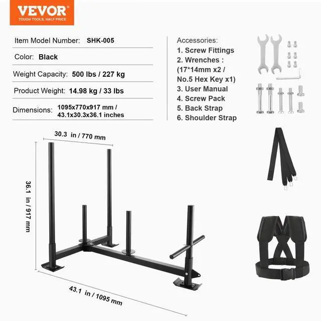 Alt view image 7 of 7 - VEVOR Weight Training Sled, Pull Push Power Sled with Handle, Fitness Strength Resistance Training, Steel Workout Equipment for Athletic Exercise & Speed Improvement, Fit for 2" Weight Plate, Black