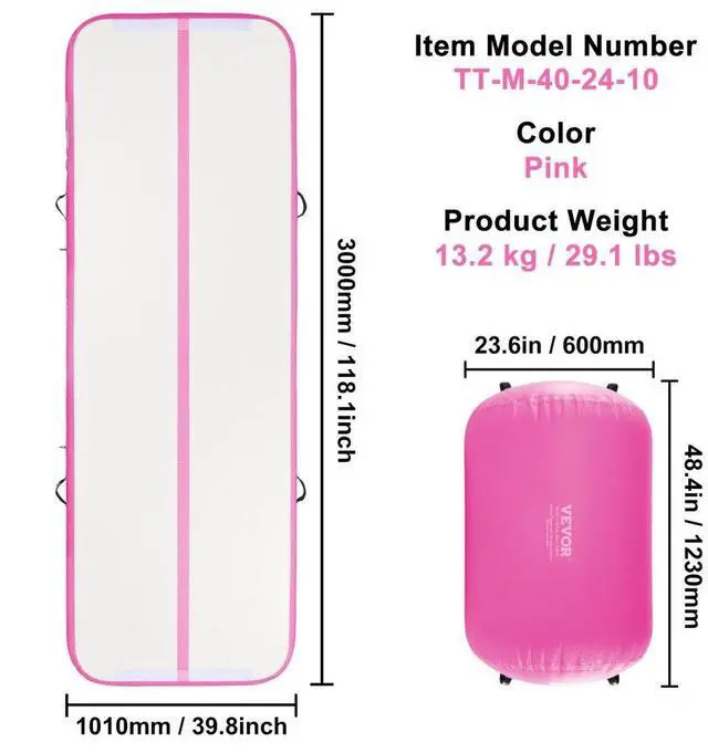 Alt view image 7 of 14 - VEVOR Inflatable Gymnastics Air Mat Set, 2 PCS Tumbling Mat, Tumble Track with Electric Pump, Air Roller Barrel Gymnastics Equipment, Training Mats for Home Use/Gym/Yoga/Cheerleading/Beach/Park/Water