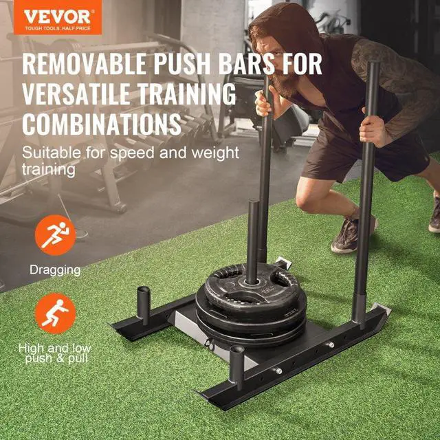 Alt view image 2 of 7 - VEVOR Weight Training Sled, Pull Push Power Sled, Fitness Strength Resistance Training, Steel Workout Equipment for Athletic Exercise & Speed Improvement, Suitable for 2" Weight Plate, Black