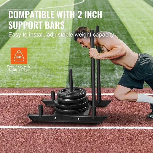 Alt view image 4 of 7 - VEVOR Weight Training Sled, Pull Push Power Sled, Fitness Strength Resistance Training, Steel Workout Equipment for Athletic Exercise & Speed Improvement, Suitable for 2" Weight Plate, Black